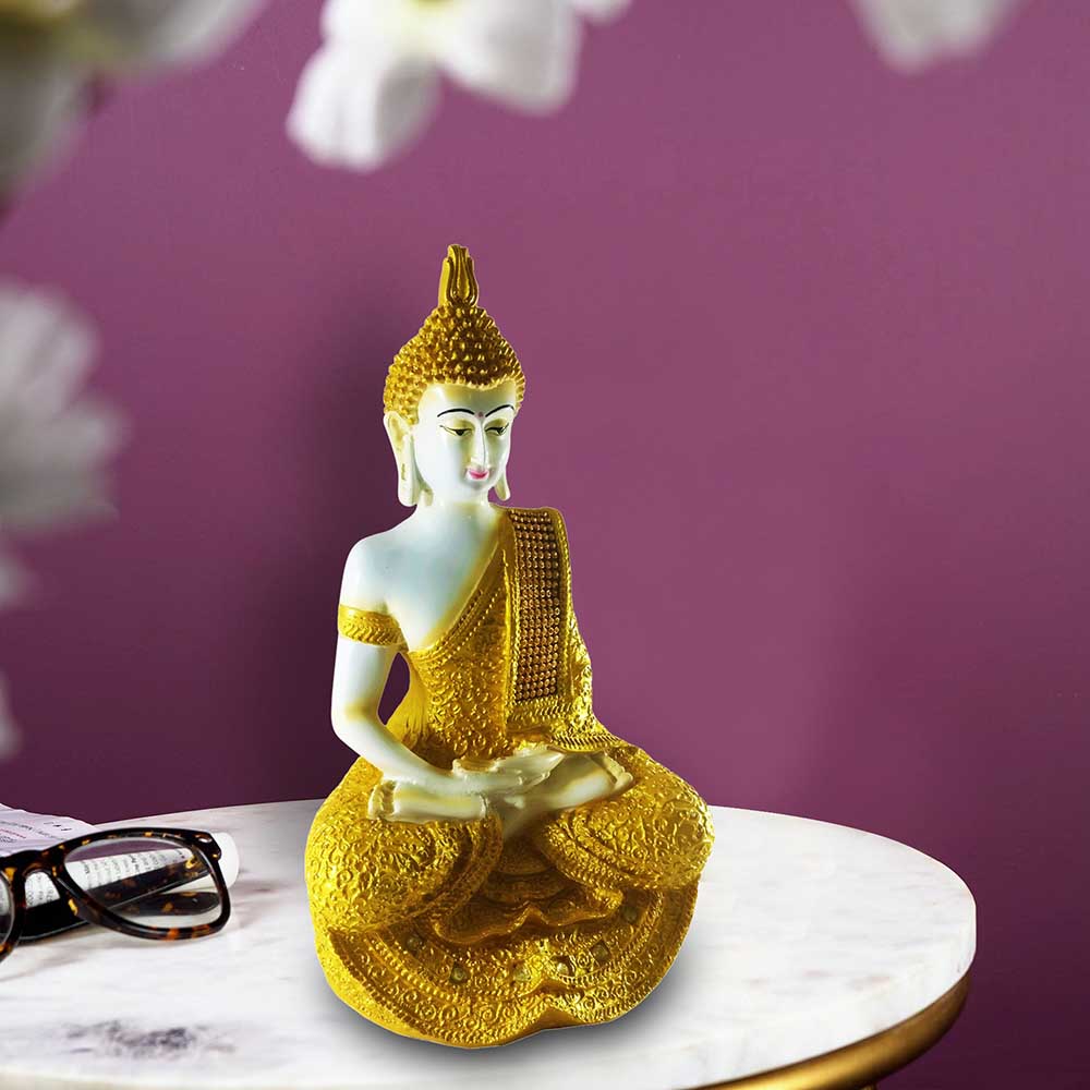 Yellow Meditating Buddha Idol